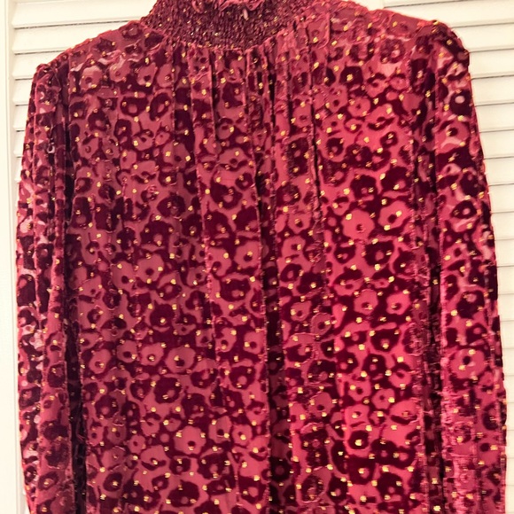 Alex Marie Dress NWT Gabby Burgundy & Gold Burnout Long Sleeves Lined STUNNING! - Picture 9 of 10
